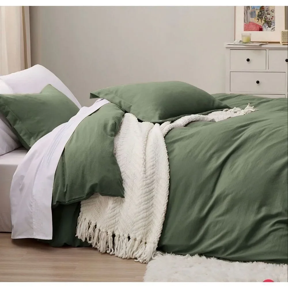 BEDSURE Olive Green King Ultra Soft Hypoallergenic Microfibr Duvet Cover Set-NEW